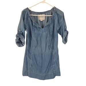 Eivissa Tunic Top S Womens 100% Cotton Cottage Core Roll Tab Sleeve Pocket‎